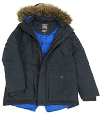 Černá šusťáková zimní parka s kapucí kožešinou C&A