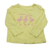 Žlté tričko s plameňáky a nápisom impidimpi