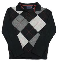 Čierno-sivo-červený károvaný sveter s golierikom Next