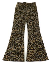 Hnědo-černé vzorované žebrované flare kalhoty D-ZINE