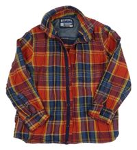 Tmavooranžovo/modro-modro-okrová kockovaná košeľová bunda Next