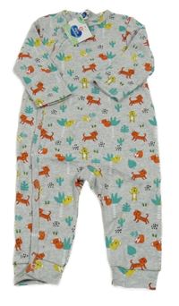 Nové - šedý melírovaný overal se zvířátky a palmami Mats d'enfants