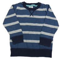 Modro/tmavomodro-sivo-tmavomodrý pruhovaný sveter F&F