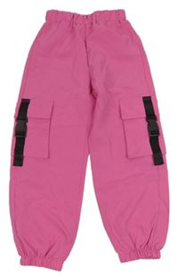 Tmavoružové cargo cuff šušťákové nohavice SHEIN