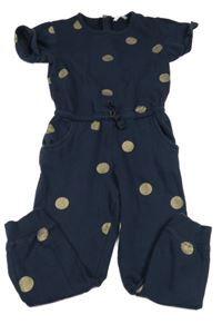 Tmavomodro-zlatý puntíkatý teplákový kalhotový overal John Lewis