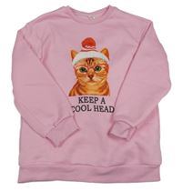 Ružová tepláková mikina s mačičkou SHEIN