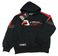 Nové - čierno-červená mikina s nápismi a vreckom a kapucňou