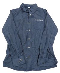 Tmavomodro-bílá kostkovaná košile s nápisem YIGGA