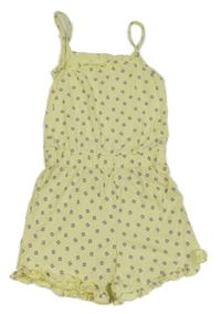 Světležluto-fialový kvetovaný letný overal s volánikmi George