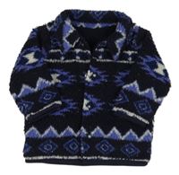 Tmavomodro-modro-bílá vzorovaná huňatá podšitá bunda s límečkem St. Bernard