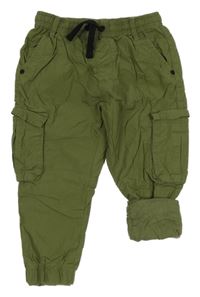 Khaki cargo cuff plátenné podšité nohavice Next