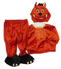 Kockovaným - 3Set - Červená zamatová mikina s nápisy + červeno/černé polodupky + čepice - ďáblík M&S
