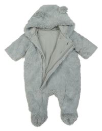 Svetlosivá kožušinová zateplená kombinéza s kapucňou s uškami Mothercare
