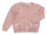 Svetloružová -biely károvaný prepínaci sveter so srdiečkami a gombíky Pink Baby
