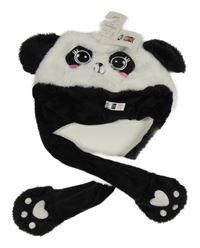 Nové - bílo-černá kožešinová čepice - panda St. Bernard