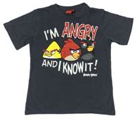 Šedé tričko Angry birds s nápismi