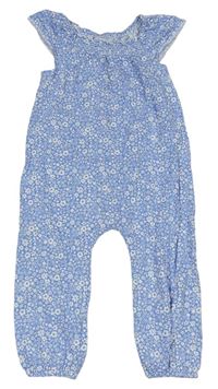 Modrý kvetovaný ľahký nohavicový overal Nutmeg