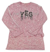 Ružové melírované tričko s nápisom s flitrami a fleky