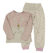 Světlerůžovo-bílé fleecovo/chlupaté pyžamo s králíkem Primark