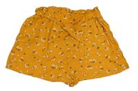 Okrové kvetované ľahké kraťasy s opaskom Primark