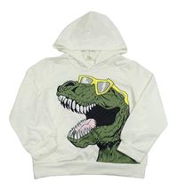 Biela ľahká mikina s dinosaurom a kapucňou