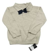 Nové - Sivý melírovaný polo sveter s motýlkom Dunnes