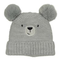 Šedá pletená čepice s medvědem a bambulemi F&F