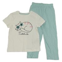 Bielo-tyrkysové pyžama s mačkou Primark