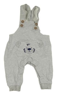 Světlešedo-bílé pruhované lehké laclové tepláky s kapsou s tygrem Ergee