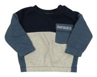 Tmavomodro-modrošedo-svetlosivá mikina s vreckom s nápisom Primark