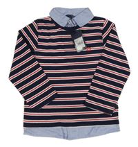 Nové - Tmavomodro-bílo-červené pruhované žebrované triko s košilí Maine