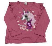 Vínové triko s jednorožcem z překlápěcích flitrů Kiki&Koko