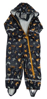 Tmavomodrá nepromokavá kombinéza s velrybami a kapucňou Lupilu