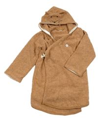 Hnedý froté zavinovací župan s kapucí - mačka