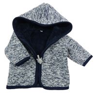 Tmavomodro-bílá pletená zateplená propínací mikina s kapucí Zeeman