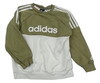 Khaki-bílá mikina s nápisem Adidas