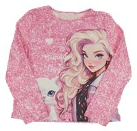 Ružovo-biele vzorované tričko s dívkou a mačkou Shein