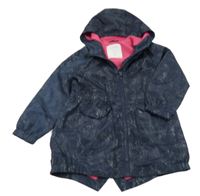 Tmavomodrá šusťáková jarní parka s jednorožci a kapucí Matalan