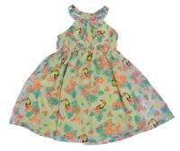 Smetanové květované šifonové šaty s plameňáky a tukany Kiki&Koko