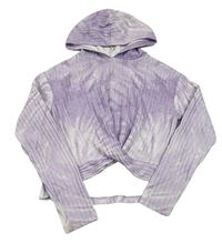 Lila-biela batikovaná rebrovaná úpletová crop mikina s kapucňou George