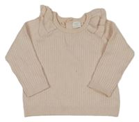 Světlerůžový žebrovaný svetr s volánky Next