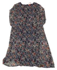 Tmavomodré kvetované šifónové šaty Esprit