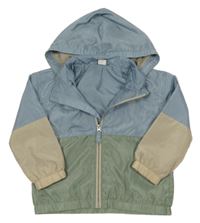 Modro-zelenošedo-béžová šusťáková jarní bunda s kapucí H&M