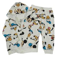 2set - Smetanová propínací mikina s Mickeym s přáteli a kapucí + tepláky Primark