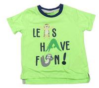 Neónově zelené tričko s nápismi a zvířaty Ergee