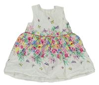 Bílo-barevné květované šaty s motýlky Primark