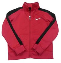 Tmavorůžová sportovní propínací mikina s černým pruhem a logem Nike