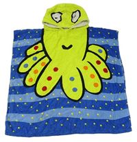 Modro-neónové osuškové pončo s chobotnicí a kapucňou