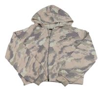 Růžovo-šedá vzorovaná propínací crop mikina s kapucí River Island
