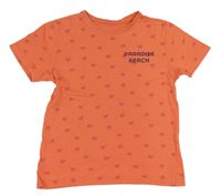 Oranžové tričko s palmami a nápisom Primark